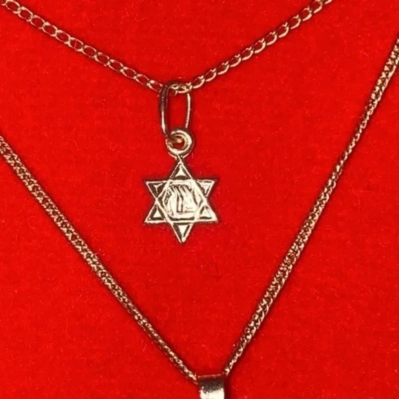 14K Yellow Gold Star Of David Pendant set Necklace